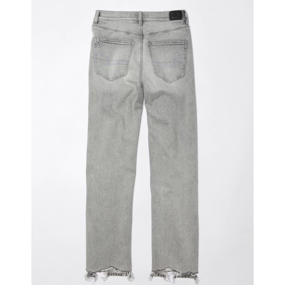AE Rhinestoned Super High-Waist Baggy-Straight Glacier Gray Raw Hem Strigid Jean - Picture 16 of 16
